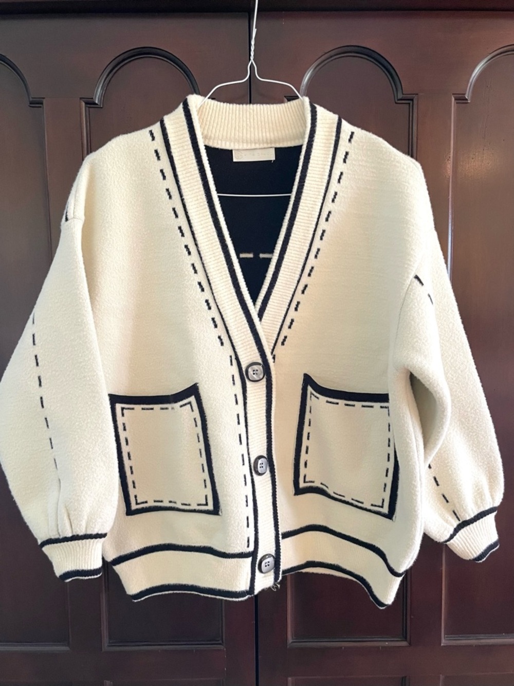 Vita Grace Contrast Stitching Cardigan V-Neck Preppy Varsity Bomber Jacket O/S